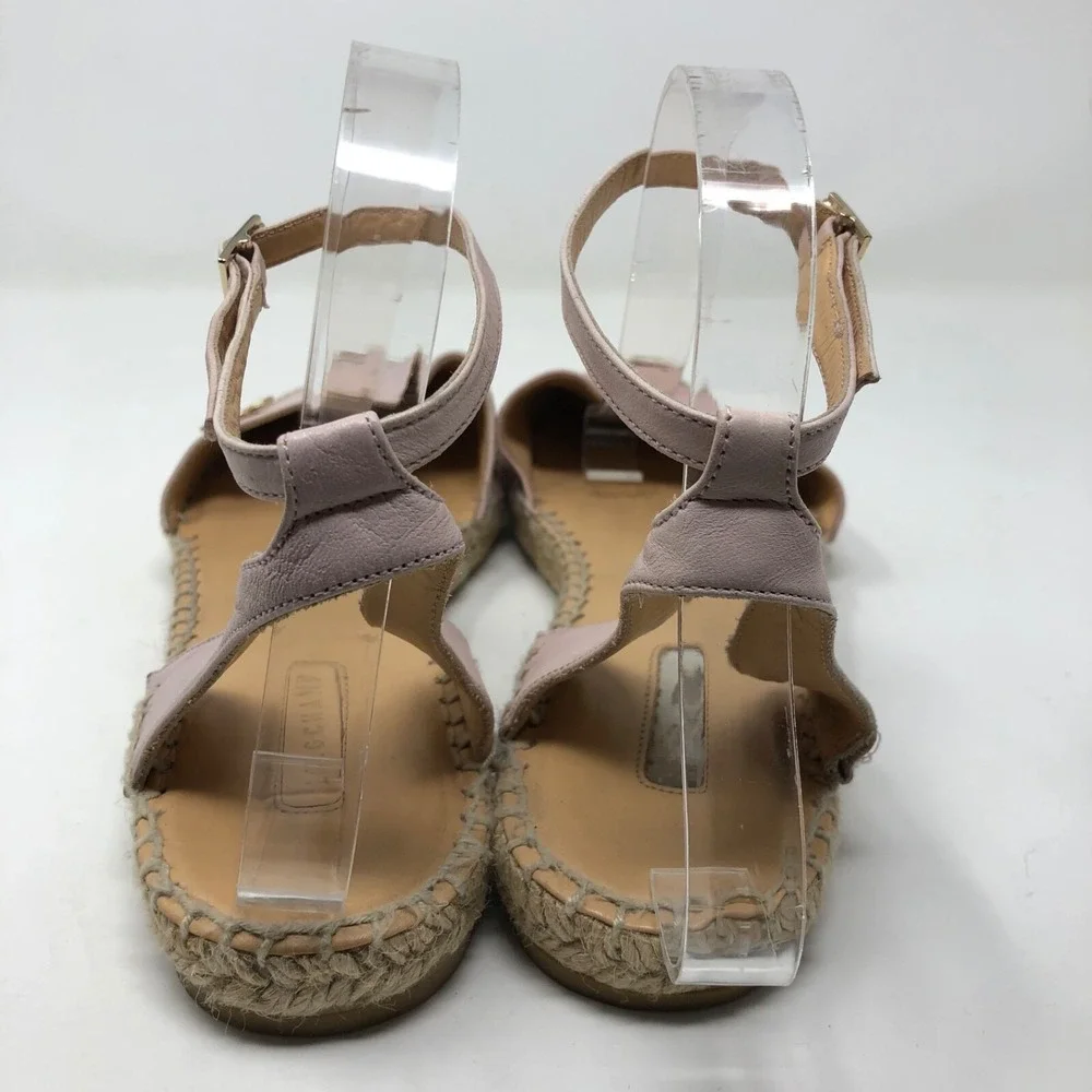 Longchamp Espadrilles Flats Womens 41 US 10 Pink Leather Ankle Strap Summer Boho